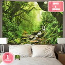 500円OFFクーポン タペストリー 景観タペストリー ファンタジーの森のタペストリー 川の水 治す 森林 景色 ストリーム 部屋 日光 多機能壁掛け 緑 背景...