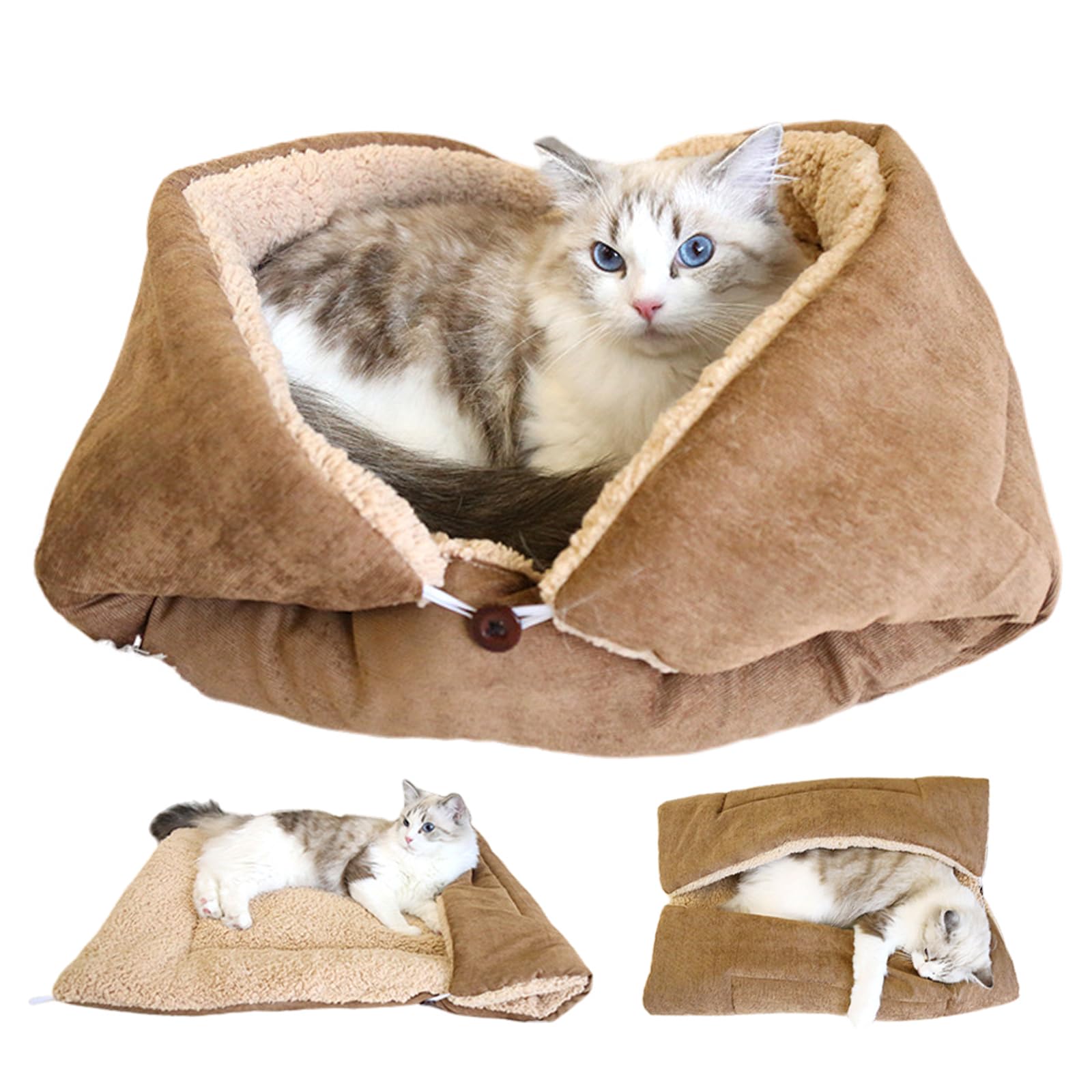 ペットベッド 猫 ベッド 犬ベッド ペット マット クッションふわふわ 秋 冬用 暖かい 4WAY切替可能 両面使用可能 もこもこ 滑り止め おしゃれ 可愛い 寒さ対策 洗濯可能 小型犬/子犬/猫用 寝床 Mサイズ:60*80cmのサムネイル