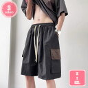 300円OFFクーポン カーゴパンツ メンズ 五分丈 ショートパンツ ハーフパンツ 大きいサイズ ポケット 無地 ゆったり ウエストゴム 半ズボン 作業着 調整...