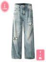 デニム パンツ ワイド ジーンズ ジーパン gパン メンズ ウォッシュ加工 ダメージデニム ジーパン 個性的 レトロ ストリート系 ファッション YJSO
