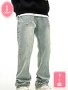 パンツ メンズ デニムパンツ ワイドパンツ ジーンズ ストレッチ ユーズド加工 ヴィンテージ ジーパン ジップ おしゃれ メンズ ストリート ワイド 太い b系 かっこいい YJSO