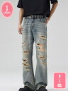 300円OFFクーポン デニム パンツ メンズ レディース ダメージ加工 フレアパンツ ゆったりロングパンツ ストレッチ パンツ おしゃれ ジーンズ gパン メ...