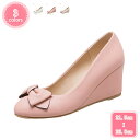 1700円OFFクーポン 6.5cm ヒール パンプス ラウンドトゥ ウェッジソール 痛くない 柔らかい 脱げない 歩きやすい ヒール 黒 蝶結び 滑り止め フ...