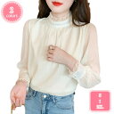 シャツブラウス 長袖 ギャザー レディース プチハイネック フリル シフォンシャツ ブラウス シースルー トップス パフスリーブ 立ち襟 オフィス 着やせ おしゃれ プルオーバー インナー 透け感 レイヤード 無地 ゆったり YJSO