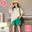 800円OFFクーポン 女の子 服 2点 上下セット 子供服 韓国風 可愛い ガールズ 半袖 tシャツ ショートパンツ 夏服 キッズ服 上下スウェット おしゃれ...