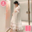 ネグリジェ パジャマ レディース 春夏秋 長袖 綿 ナイティ ルームウェア マキシ丈ワンピ 姫 可愛い 部屋着 女性パジャマ ナイトウェア レース刺繍花柄 シー...
