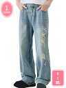 ワイドストレート デニムパンツ バギージーンズ メンズ ロングパンツ デニム ウォッシュ ダメージ加工 長ズボン YJSO
