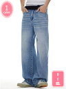 ルーズフィット ストレート ジーンズ メンズ デニムパンツ ウォッシュ加工 ジーパン ワイド ロングパンツ ゆったり 太め 大きいサイズ YJSO