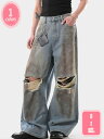 ワイドパンツ デニム パンツ ジーンズ メンズ ゆったり ルーズ ダメージデニム ボトムス ズボン ゆる シルエット YJSO
