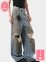 1000円OFFクーポン ワイドパンツ デニム パンツ ジーンズ メンズ ダメージデニム ゆったり ルーズ ボトムス ズボン ゆる シルエット YJSO(4)