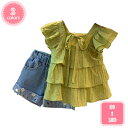 800円OFFクーポン 子供服 女の子 セットアップ 夏服 上下セット 半袖tシャツ ショートパンツ 2点セット デニム ショートパンツ キッズ ジャージ ガー...