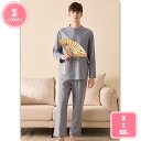 1000円OFFクーポン 冬 メンズ パジャマ 前あき 長袖 男性 おしゃれ 上下セット ガーゼ 綿 パジャマ無地 吸湿 保温 ペアパジャマ 男女兼用 丸首柔ら...