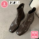 スクエアトゥ ブーツ 秋靴 レディース おしゃれ ショートブーツ 太ヒール 大人 スクエア ストレッチ 歩きやすい ショート 靴 チャンキーヒール 黒 女性ブーツ スムース 履きやすい 大きいサイズ 安定感 秋冬 靴 袴 卒業式 YJSO