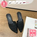 300円OFFクーポン チャンキーヒール ミュール メッシュ つっかけサンダル ポインテッドトゥ ヒール 5.5cm 黒 ミュール レディース パンプス かかと...