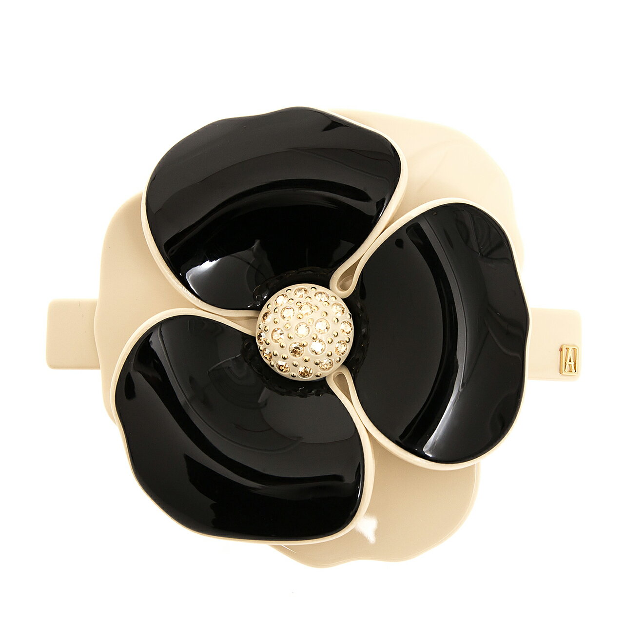 アレクサンドル ドゥ パリ ALEXANDRE DE PARIS バレッタ ライトベージュ×ブラック CAMELIA ST HONORE [カメリア] BARRETTE AA8-14178-03 S2 BEIGE 8cmのサムネイル