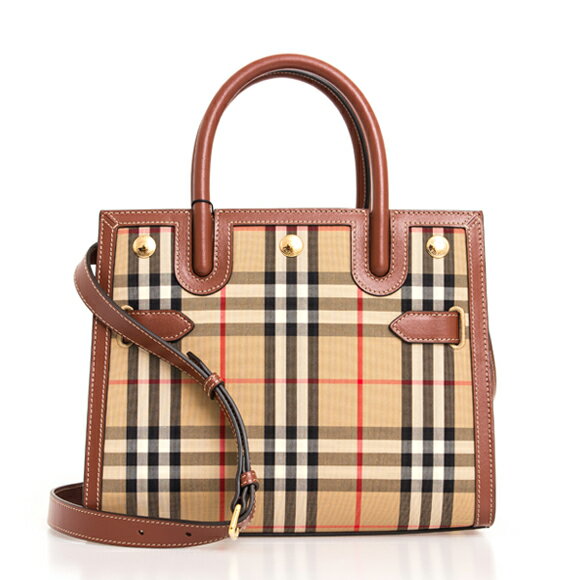 バーバリー BURBERRY バッグ レディース 2WAYハンド/ショルダーバッグ アーカイブベージュ（ヴィンテージチェック柄）×ブラウン BABYTITLE DBL HANDLE 80252671 V2C:116269 A7026 ARCHIVE BEIGE【英国】【2022AW】