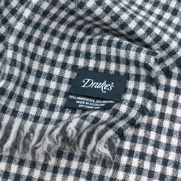 ドレイクス DRAKE'S メンズ マフラー ネイビー×グレー LAMORA WASHED GINGHAM SCF-ALLAA-19758 001 NAVY×GREY【英国】