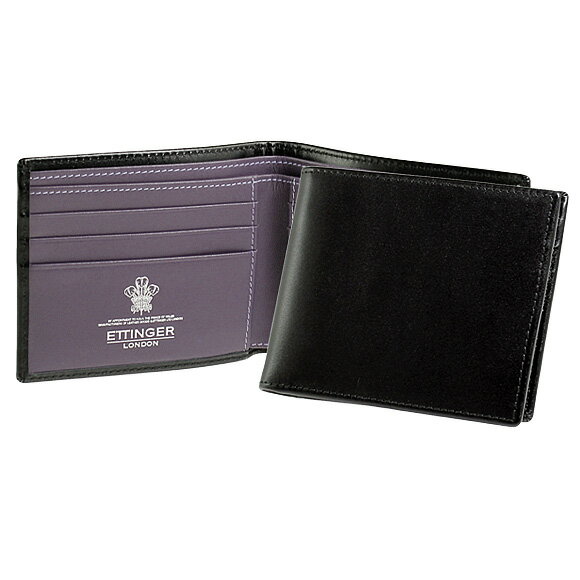 エッティンガー ETTINGER 財布 メンズ 二つ折り財布 ブラック BILLFOLD WITH 6 C/C ST030CJR BLACK/PURPLE PURPLE/STERLING COLLECTION【英国】