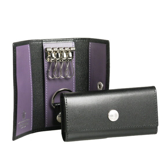 エッティンガー ETTINGER メンズ キーケース ブラック KEY CASE WITH 4 HOCKS ST840AJR BLACK/PURPLE PURPLE/STERLING COLLECTION【英国】