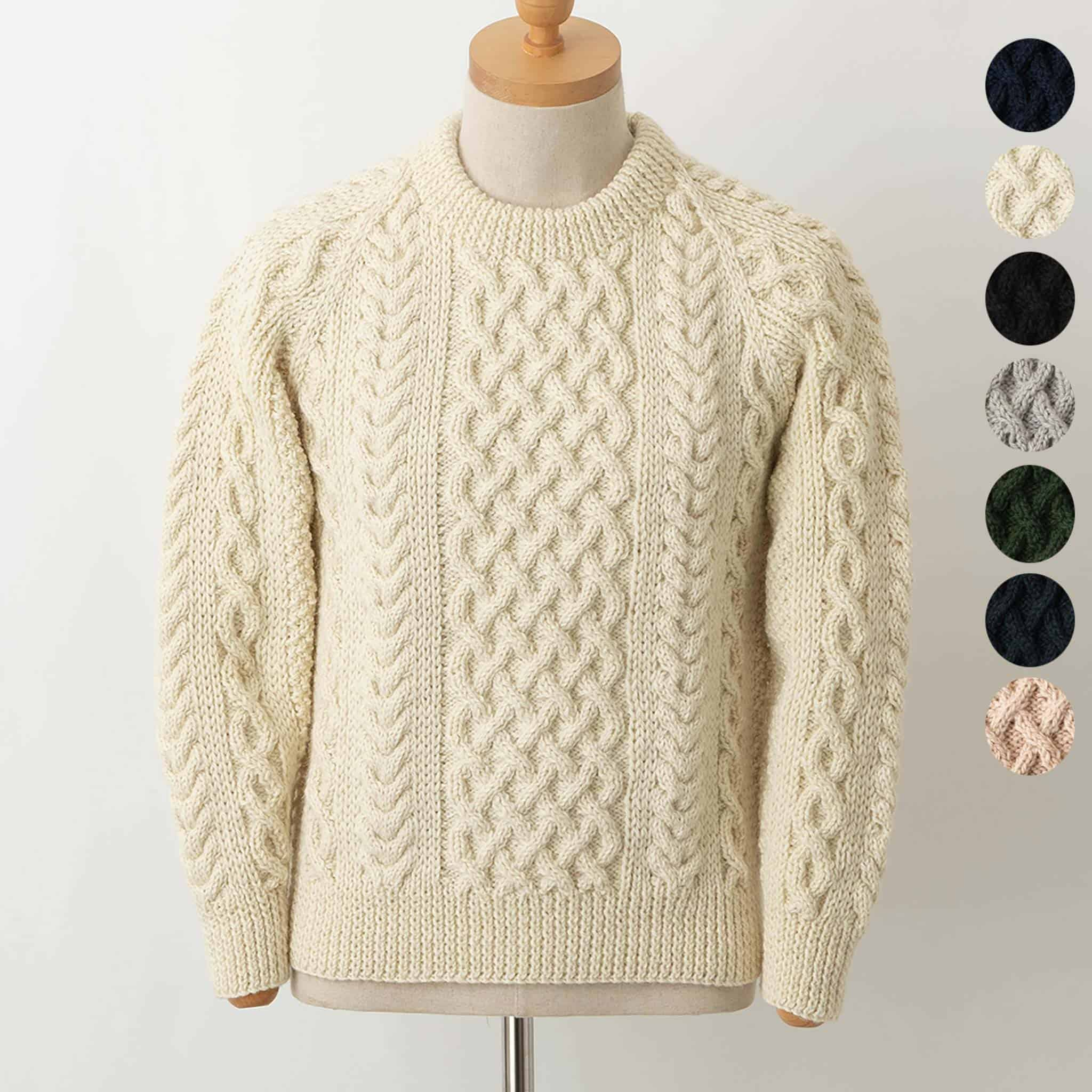 インバーアラン INVERALLAN メンズ クルーネックニット 100% ARAN RANGE COUNTRY MEETINGS CREW NECK SWEATER 1A ARAN [全6色]【英国】