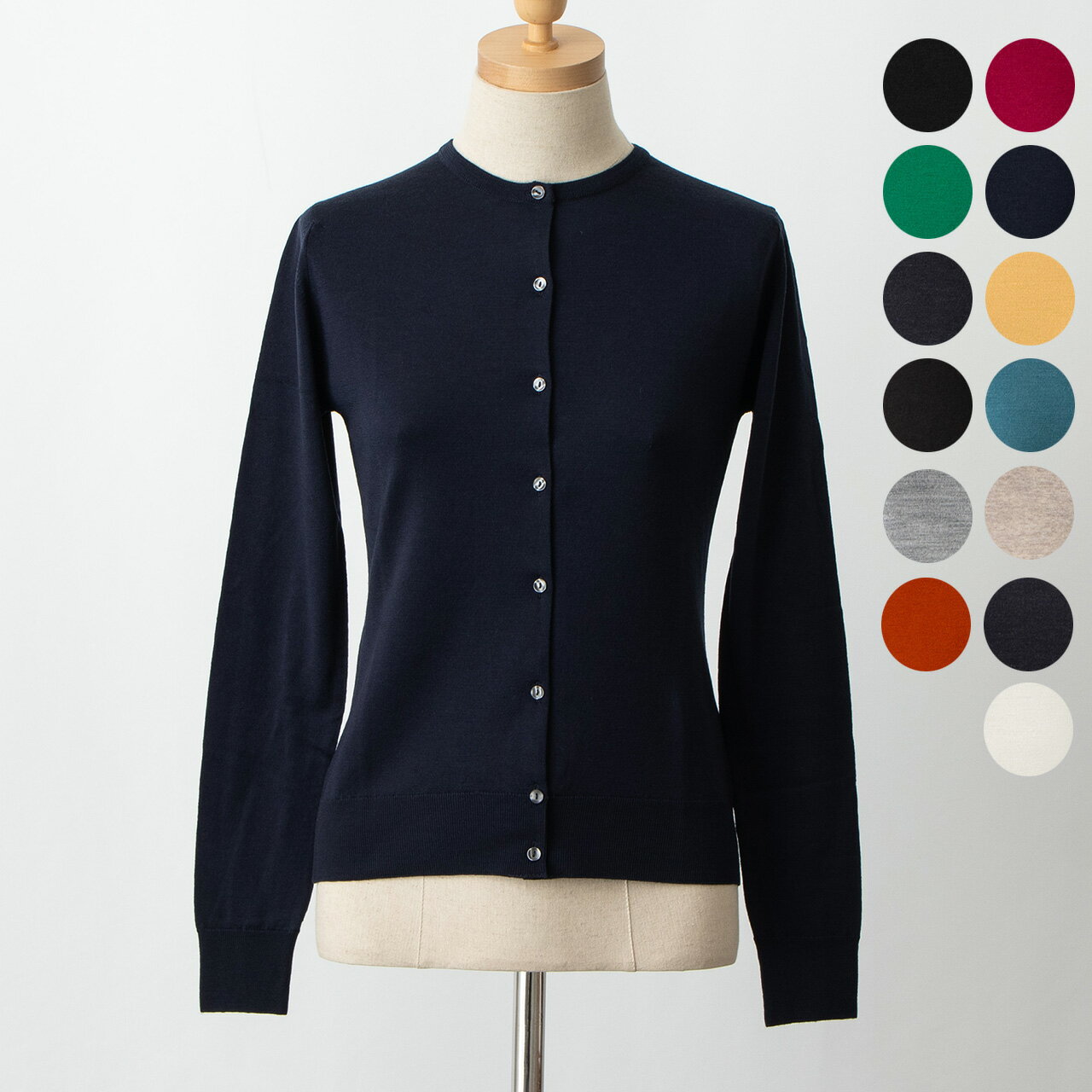 ジョンスメドレー JOHN SMEDLEY レディース ラウンドネック長袖カーディガン PANSY SHORT ROUND NECK CARDIGAN SLIM FIT [全13色]【英国】のサムネイル