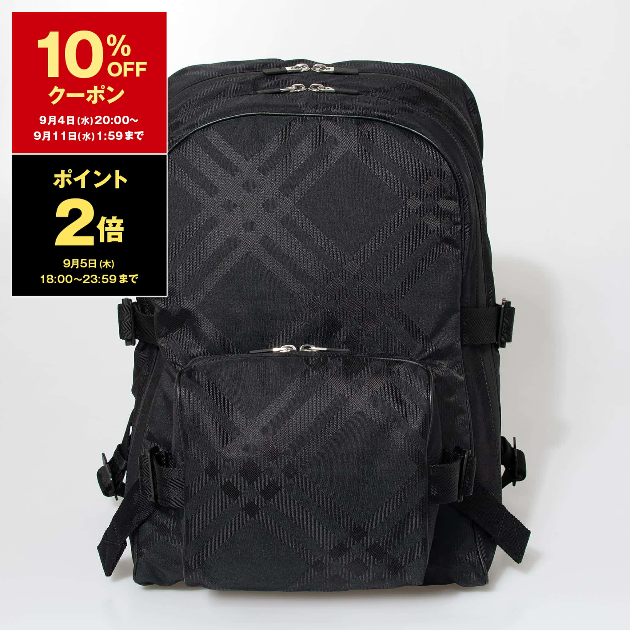 【5％OFFクーポン＆ポイント3倍】バーバリー BURBERRY バッグ メンズ バックパック（リュック） ブラック BACKPACK [チェックジャカード バックパック] 80808401 NJ2:153058 A1189 BLACK【A4】【英国】【2024SS】