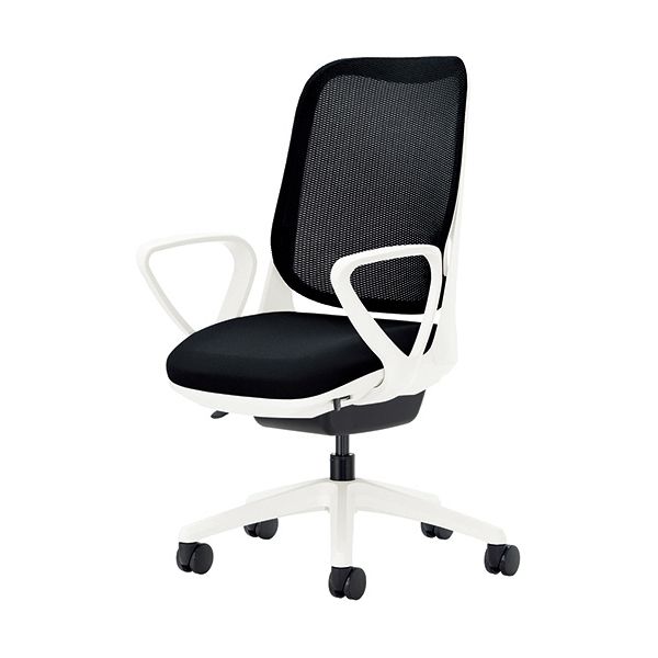 (インボイス対応)ライオン事務器 オフィスチェアー RIDE[ライド] サークルアームタイプ ホワイトフレーム 脚ベース：ホワイト ブラックNO.3561F-W 1脚