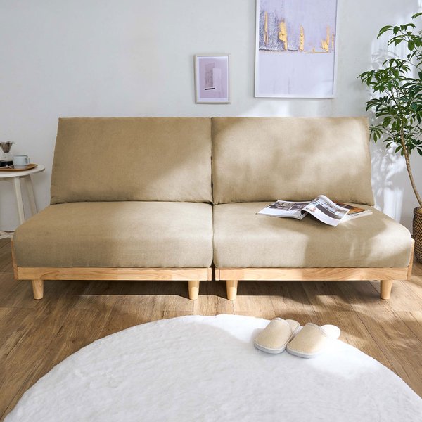 (インボイス対応)木飾り付ソファベッド モカブラウン