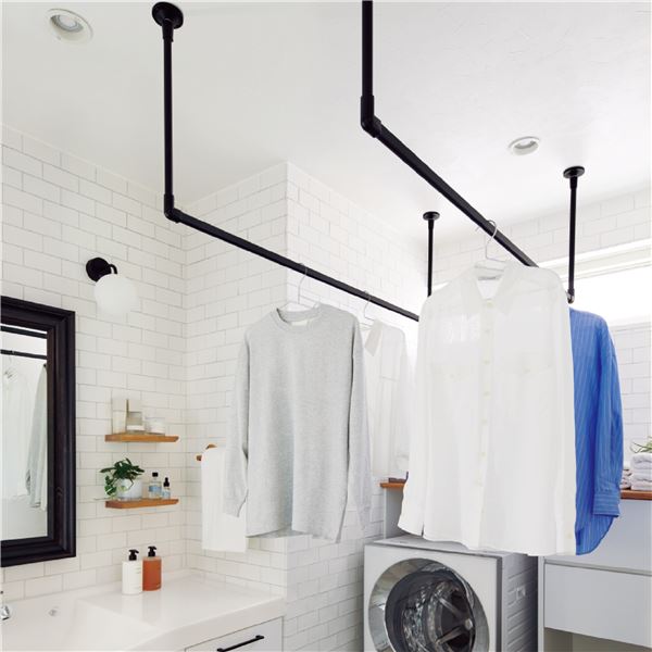 (インボイス対応)ハンギングバー 約90cm×47cm ブラック H-2 天井付けCタイプセット 日本製 リビング ダイニング 洗濯物 観葉植物【代引不可】