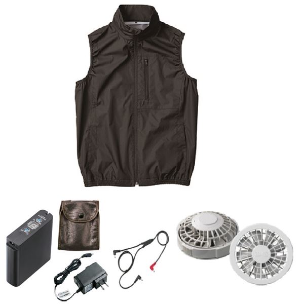 KU92140 空調服 R ポリエステル製 遮熱 タチエリ ベスト FAN2200G・RD9261・LIPRO2セット ブラック 3L