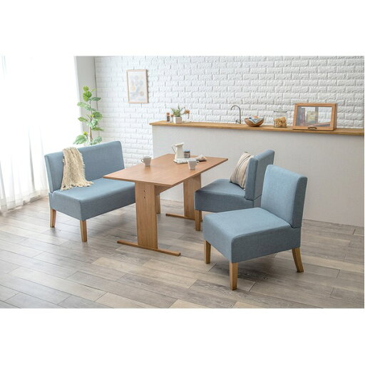 (インボイス対応)ダイニング4点セット (テーブル×1 ソファ×1 チェア×2) 約幅110cm 4人掛け ナチュラル×ブルー 組立品【代引不可】 (インボイス対応)ダイニング4点セット (テーブル×1 ソファ×1 チェア×2) 約幅110cm 4人掛け ナチュラル×ブルー 組立品【代引不可】