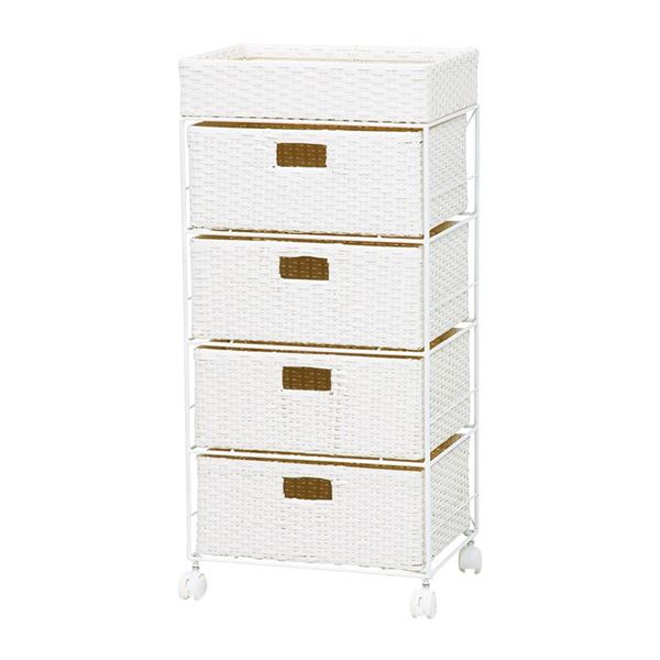 (インボイス対応)ランドリーラック 約幅40.5cm ホワイト スチールパイプ キャスター付き ランドリー収納 脱衣所 洗面所 R2411WH【代引不可】(3)