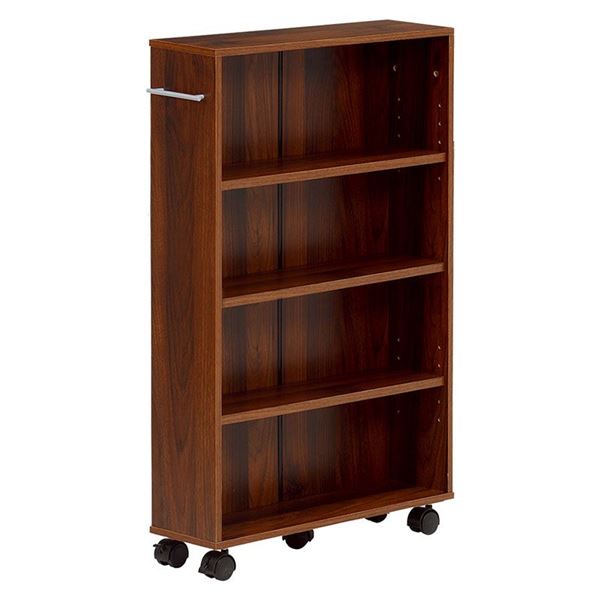 (インボイス対応)ブックシェルフ 本棚 幅55cm×奥行16cm×高さ88.5cm ブラウン キャスター 取っ手付 高さ調節 スリム マガジンラック リビング【代引不可】
