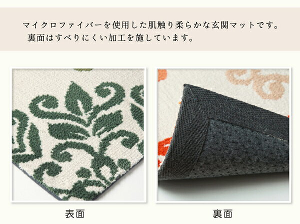 (インボイス対応)室内用 玄関マット/フロアマット 【北欧調 グリーン 約55×85cm】 防滑加工 マイクロファイバー 〔入口 リビング〕【代引不可】 [3]