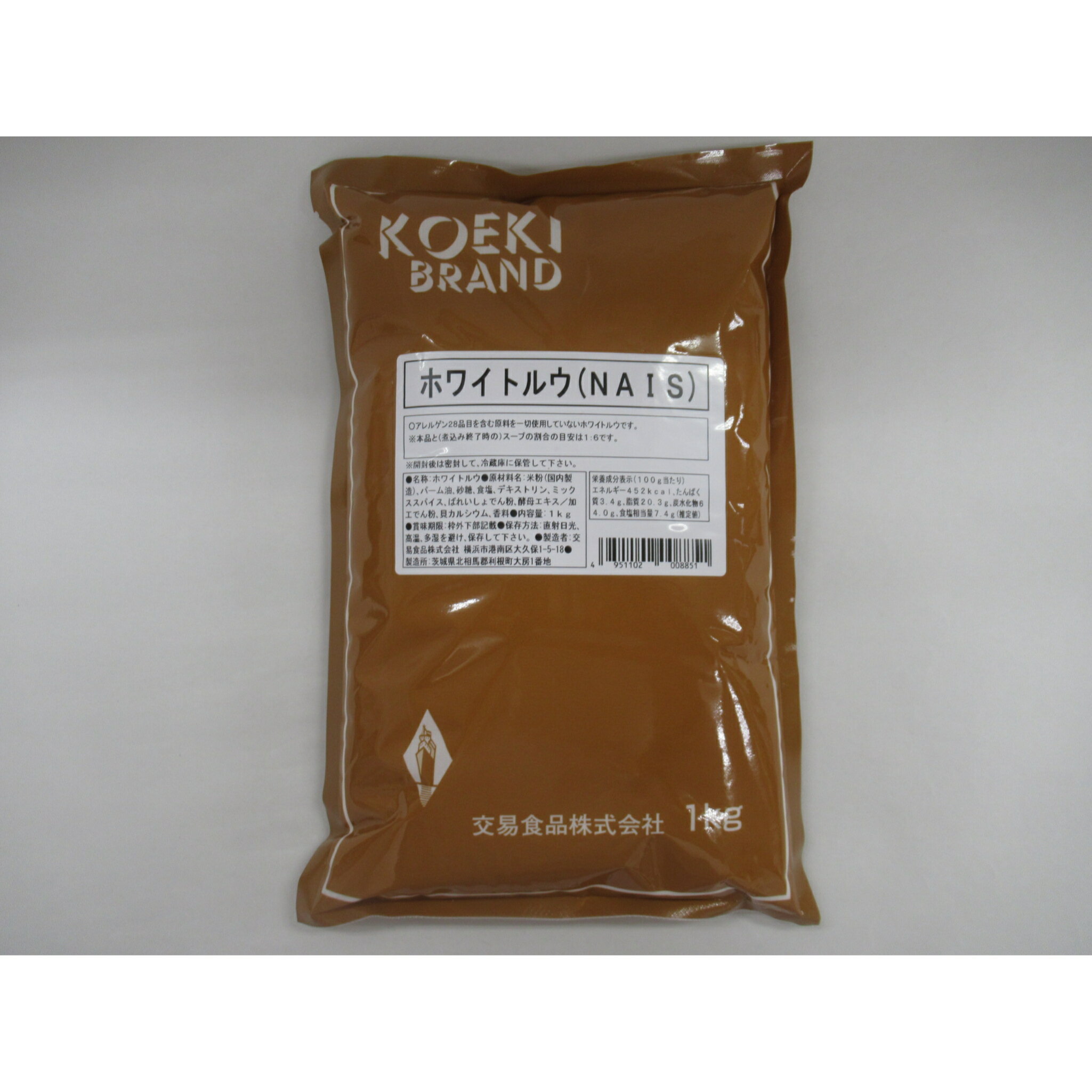 27品目のアレルギー物質を含んでおらず、化学調味料も一切使用していない、素材の味を活かしたホワイトルウ。ソース状態で、牛乳と同等のカルシウム量を付与した。(※7訂による100g中の計算値)