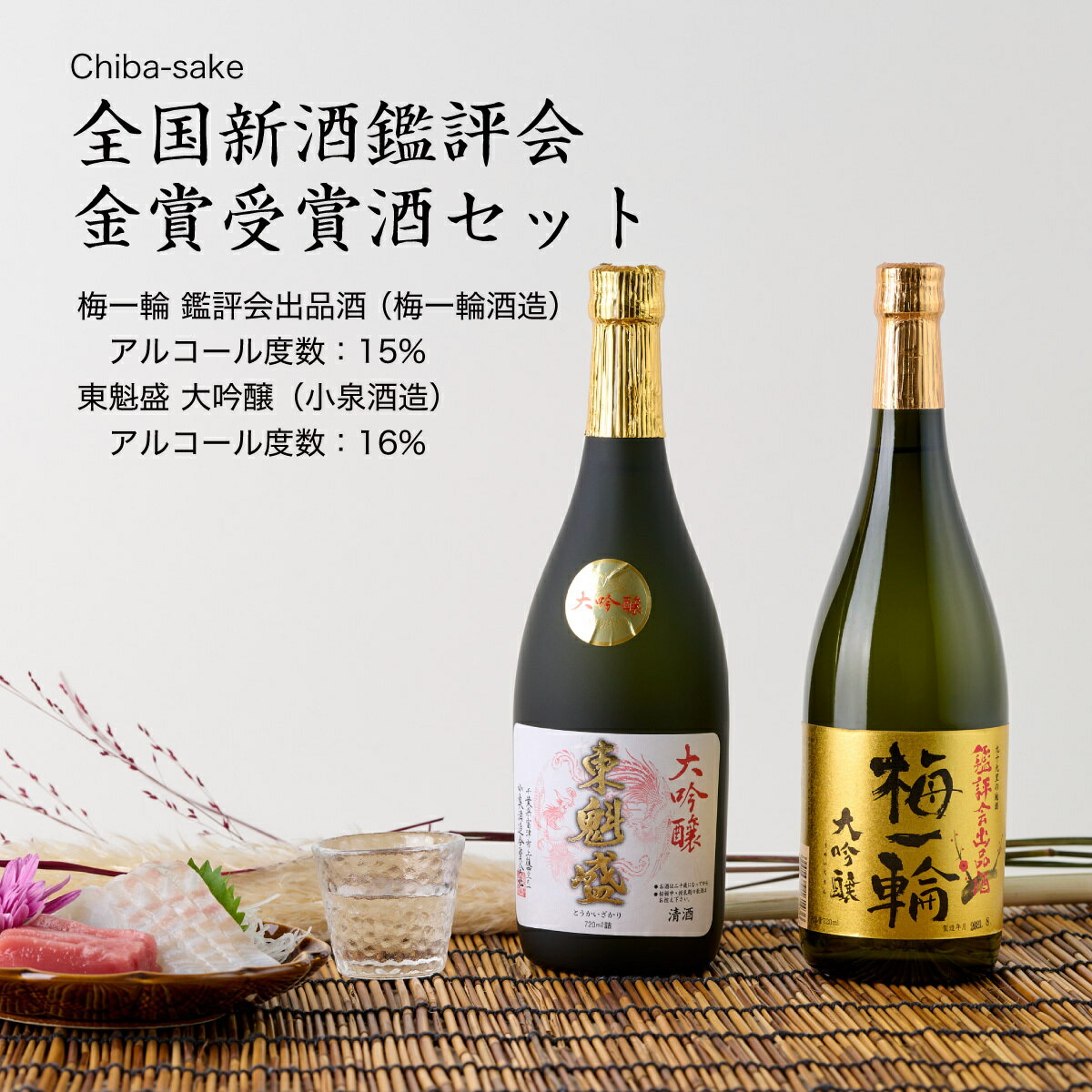 【日本酒】全国新酒鑑評会 金賞受賞酒720ml×2本飲み比べ【梅一輪 大吟醸 梅一輪酒造】【東魁盛 大吟醸 小泉酒造】山田錦（千葉県 お酒 グルメ プレゼント ギフト お土産 父の日 母の日 還暦 誕生日 記念品 退職祝い 結婚祝い 送料無料）