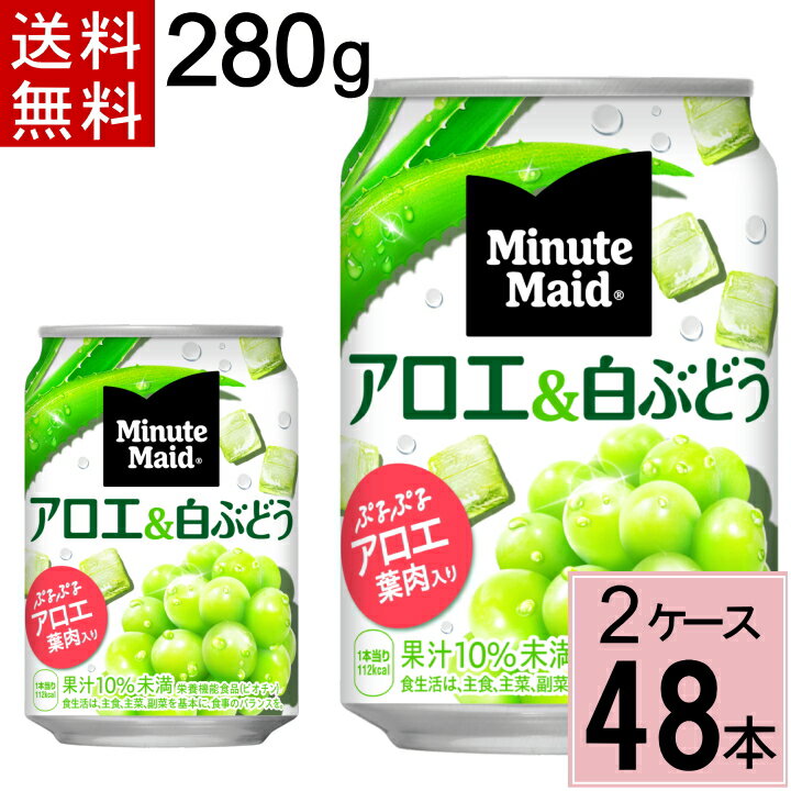 ミニッツメイド アロエ & 白ぶどう 280g缶 送料無料 合計 48 本（24本×2ケース）ミニッツメイドアロエ ミニッツメイド白ブドウ ミニッツメイド白ぶどう ミニッツメイド 白ぶどう 白ブドウ アロエ 果肉 ジュース まとめ買い 4902102067058