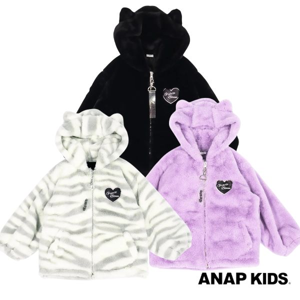 【2025秋冬新作】ANAP KIDS ワッペンロゴネコ耳フードファーブルゾン No. 426-3475（ アナップキッズ ..