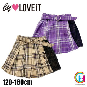 【2021秋冬セール】by LOVEiT チュールスカート切替スカパン 7813110（子供服 女の子 トドラー ジュニア 清楚 可愛い バイラビット スカート スカパン チェック チュール お洒落 ベージュ パープル 紫 秋 冬）