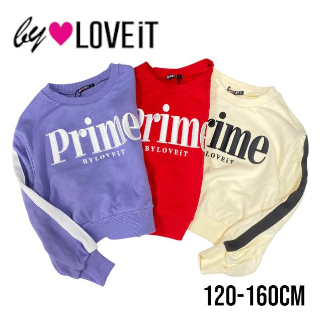 【2023秋冬新作】by LOVEiT 袖ラインややショート丈プルオーバー 7833204（ 子供服 女の子 キッズ トドラー ジュニア バイラビット トップス 長袖 プルオーバー トレーナー 可愛い カジュアル ストリート ロゴ ライン オフホワイト アカ ラベンダー 秋 冬 ）のサムネイル