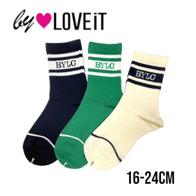 【2023秋冬新作】by LOVEiT クルーソックス 7833410（ 子供服 女の子 キッズ トドラー ジュニア 可愛い バイラビット 靴下 クルー ソックス カジュアル ストリート ライン アイボリー 白 緑 グリーン 黒 ブラック 秋服 冬服 オールシーズン ）のサムネイル