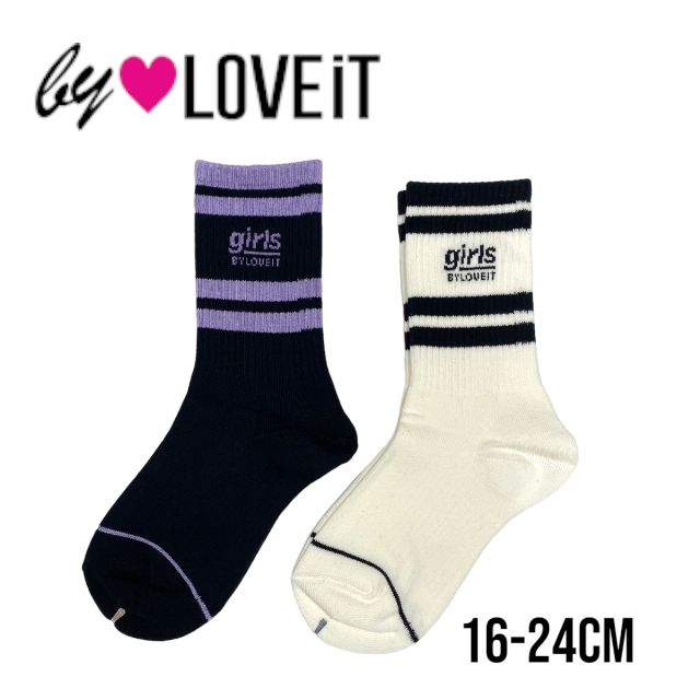 by LOVEiT girlsロゴクルーラインソックス No.7833416（ 子供服 女の子 キッズ トドラー ジュニア バイラビット 靴下 クルー ソックス カジュアル ストリート ライン 可愛い オフホワイト 白 黒 ブラック 秋服 冬服 オールシーズン ）のサムネイル
