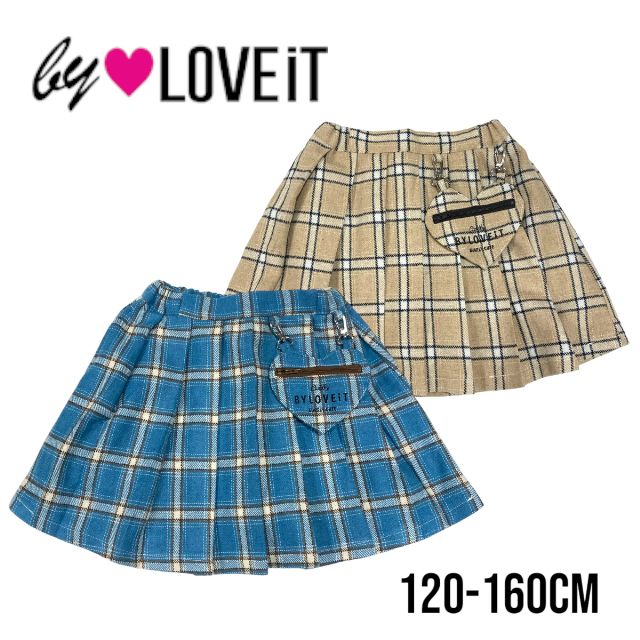 【2023秋冬新作】by LOVEiT インパン付きハートポシェットチェックスカート No.7834105（ 子供服 女の子 キッズ トドラー ジュニア バイラビット ボトムス プリーツ スカート スカパン インパン ハート型 ポシェット ガーリー 可愛い ベージュ ブルー 秋 冬 )のサムネイル