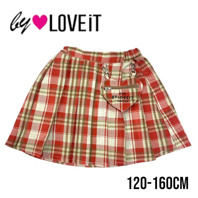 【2023秋冬新作】by LOVEiT インパン付きハートポシェット起毛スカート No.7834107（ 子供服 女の子 キッズ トドラー ジュニア バイラビット ボトムス プリーツ 起毛 スカート スカパン インパン ハート型 ポシェット ガーリー 可愛い チェック柄 アカ 秋 冬 )のサムネイル