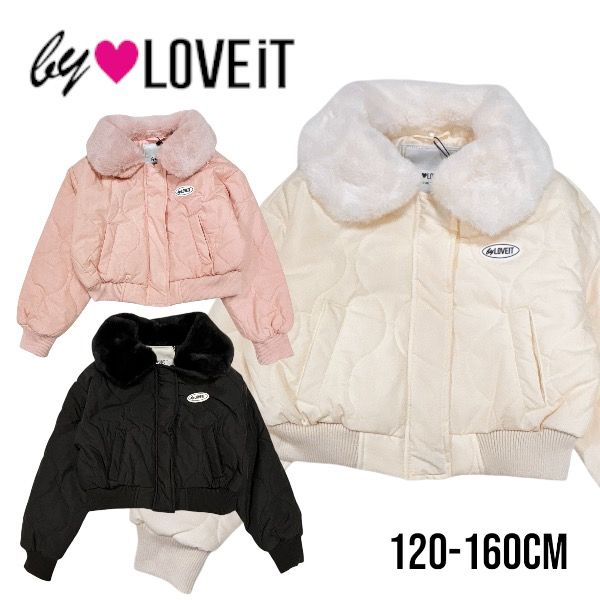 【2024秋冬新作】by LOVEiT 中綿ブルゾン No.7843306（ 子供服 女の子 キッズ トドラー ジュニア バイラビット トップス ブルゾン ショート丈 中綿 上着 羽織 アウター ファー 襟付き ロゴ 人気 可愛い カジュアル お洒落 お出掛け オフホワイト ピンク クロ 秋 冬 ）のサムネイル