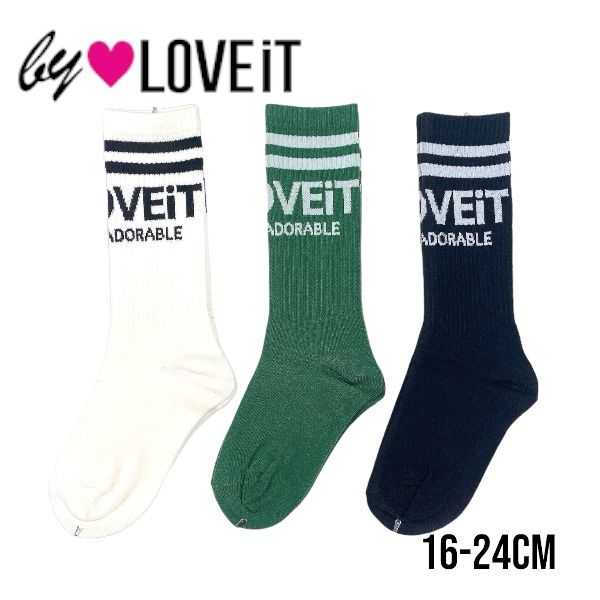 by LOVEiT ロゴクルーソックス No.7843410（ 子供服 女の子 キッズ トドラー ジュニア バイラビット 靴下 クルー ソックス ライン ロゴ 可愛い 人気 通学 カジュアル シンプル ストリート オフホワイト グリーン クロ オールシーズン ）のサムネイル