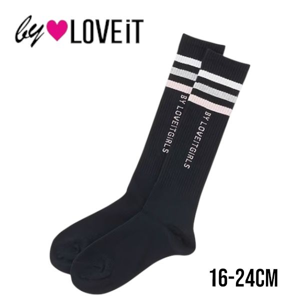 by LOVEiT マルチラインハイソックス No.7844404（ 子供服 女の子 キッズ トドラー ジュニア バイラビット 靴下 ハイ ソックス カジュアル シンプル ストリート ロゴ ライン おしゃれ 可愛い お出掛け 人気 クロ オールシーズン ）のサムネイル