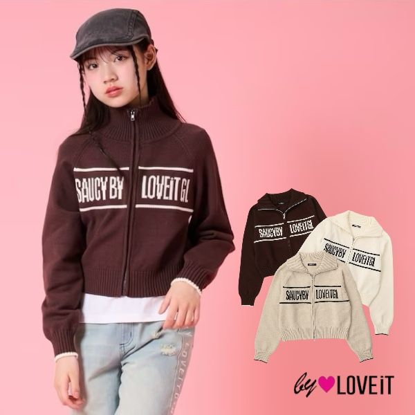 【2025秋冬新作】by LOVEiT Wジップカーディガン No.7853221（ 子供服 女の子 キッズ トドラー ジュニア バイラビット トップス 長袖 カーディガン ニット ZIP 上着 羽織 ハーフネック オシャレ 可愛い 人気 カジュアル シンプル ロゴ 秋 冬 ）