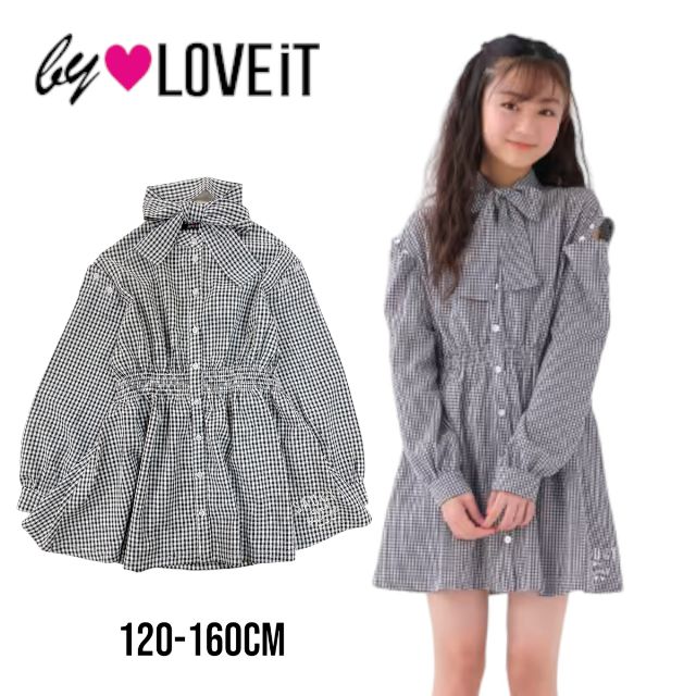 【2023春物新作】by LOVEiT ボウタイ付き3WAYワンピース 7831311（ 子供服 女の子 キッズ トドラー ジュニア 可愛い バイラビット ナルミヤインターナショナル ボウタイ付き ワンピース シャツワンピ ロゴ カジュアル ガーリー ギンガム チェック 春物 ）のサムネイル