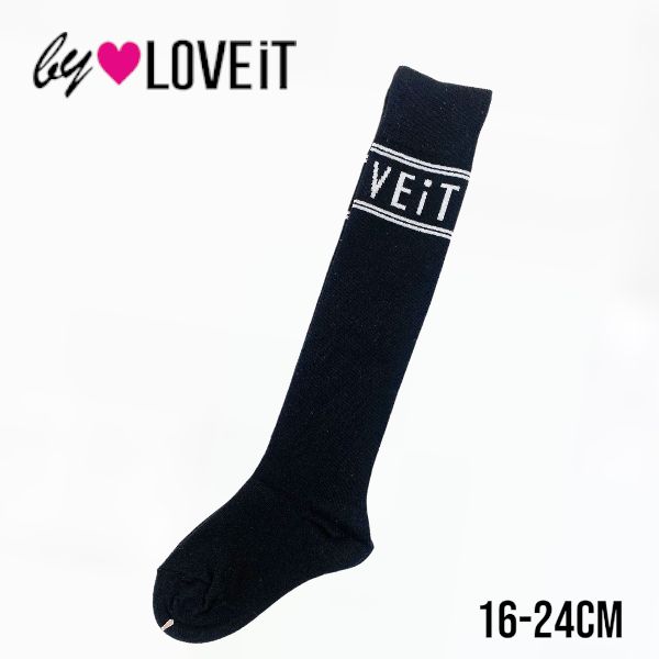 【2023春物新作】by LOVEiT ニーハイソックス 7831417（子供服 女の子 キッズ トドラー ジュニア 可愛い バイラビット ナルミヤインターナショナル 靴下 ニーハイ ハイ ソックス カジュアル シンプル ロゴ ライン 黒 ブラック 秋服 冬服 オールシーズン ）のサムネイル